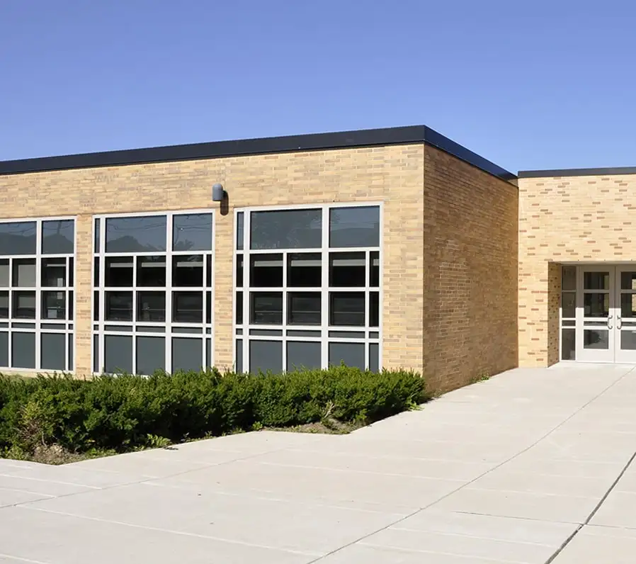 Roofing work on an educational building
